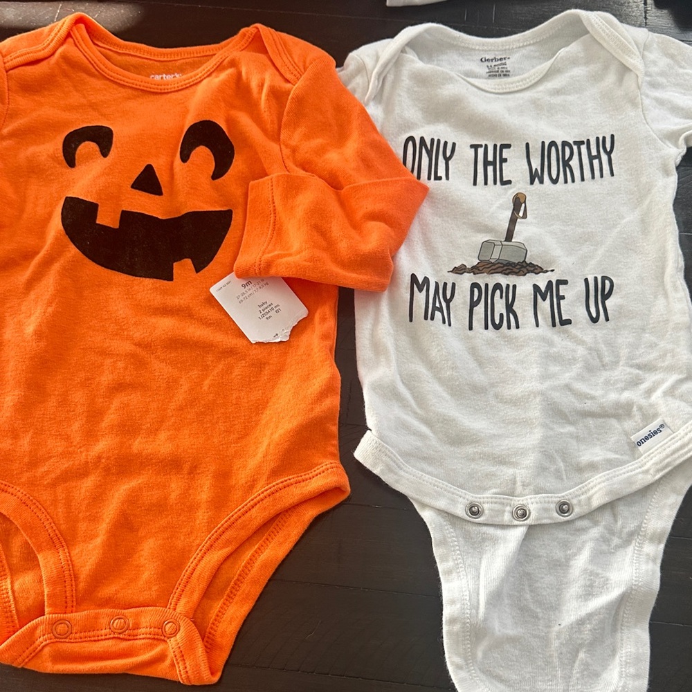 Carter's Orange Pumpkin and White Thor Bodysuits